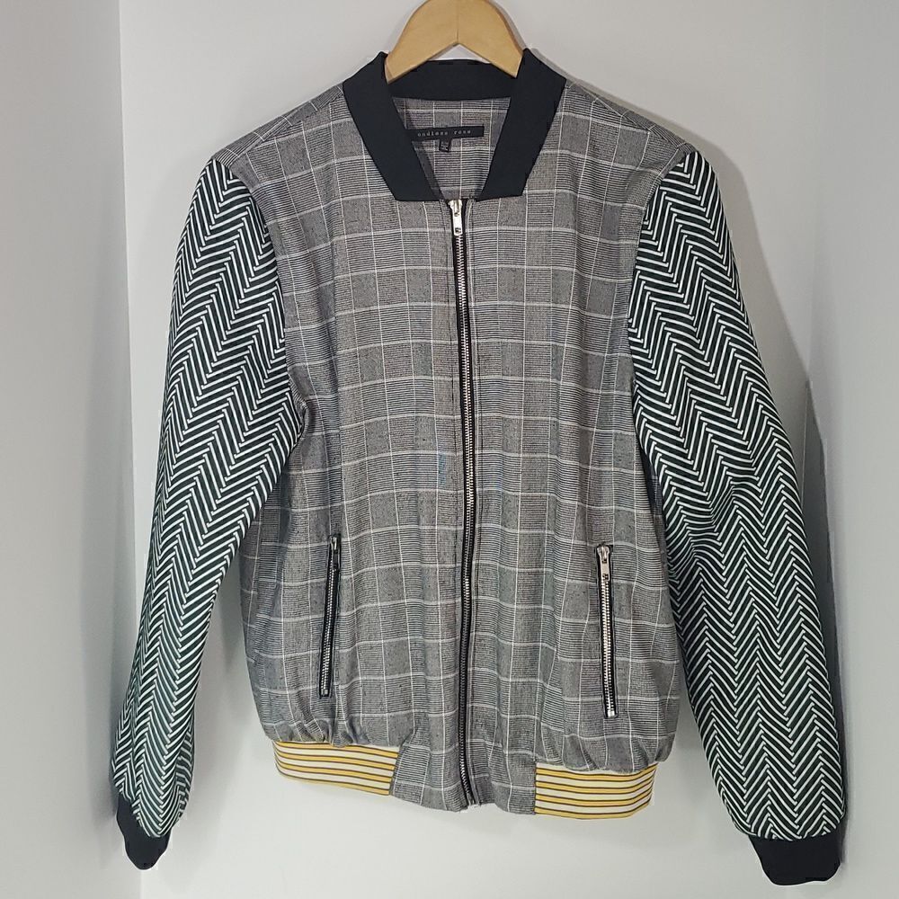 Endless Rose Multi Pattern Plaid Houndstooth Bomber Jacket Women's Size S/M